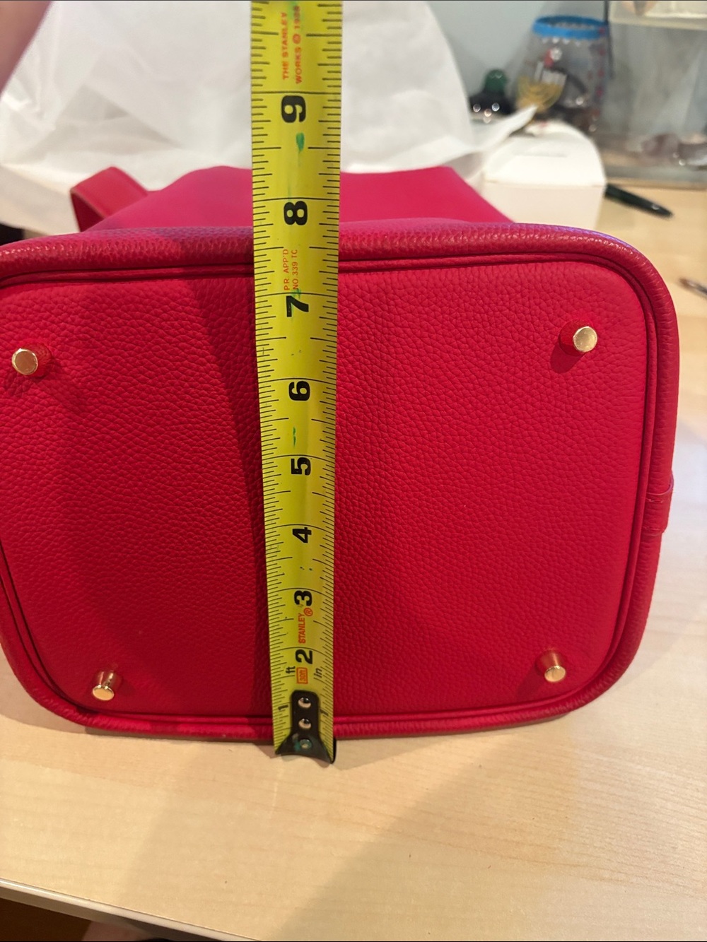 Red Leather Bucket Tote Handbag - Unbranded - Picture 16 of 16